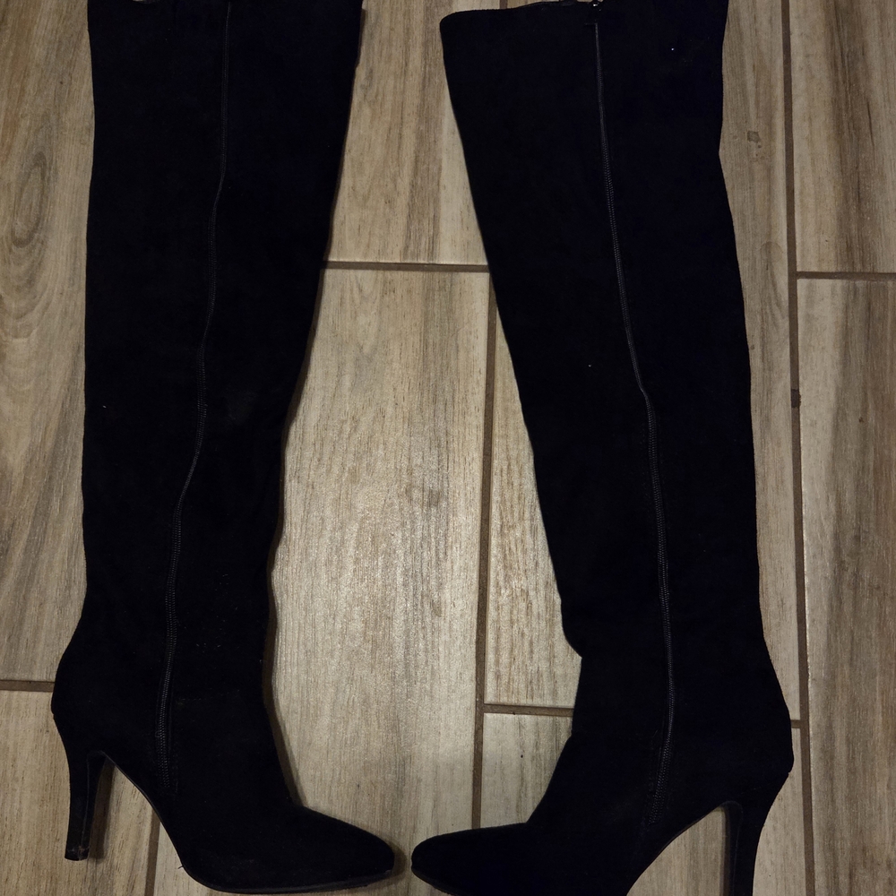 Forever 21 Black Over the Knee Boots Suede Zipper Size 6.5